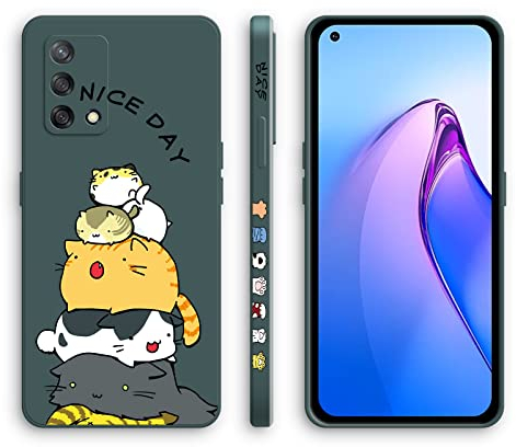 XINYEXIN Silikon Hülle für Oppo A74 4G mit Süßes Muster Ultra Dünn Gerade Kante Weiches Silikon Handyhülle Stoßfest Schutzhülle - Kitten, Green