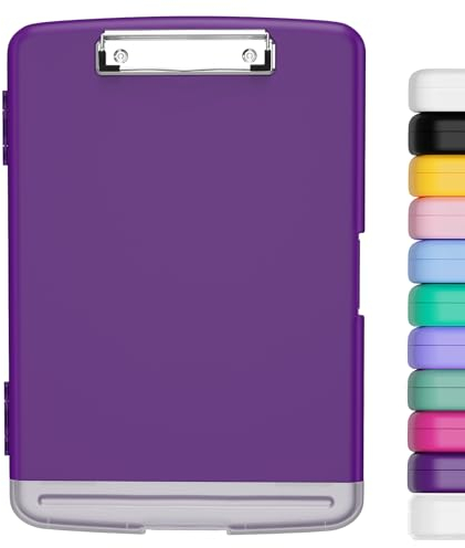 Hnogri Kunststoff-Klemmbrett mit Aufbewahrung, Hochleistungs-Clips, Klemmbrett-Aufbewahrungsbox, geringes Gewicht, glattes Schreiben für die Arbeit, Größe 14 x 9,6 x 1,2 Zoll (lila)