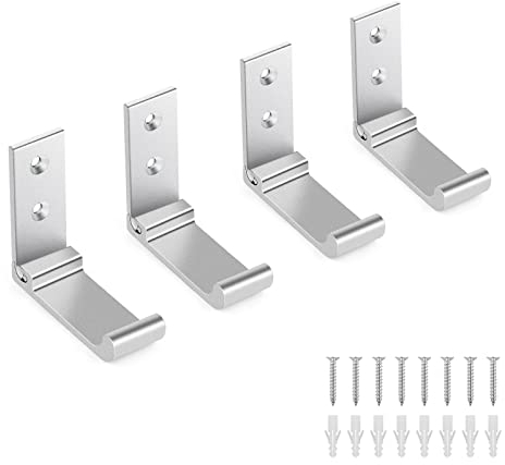 ERWEY Faltbare Wandhaken, Faltbare Kleiderhaken 90°, 4 Stück Klapphaken Aluminiumlegierung Wandhalterungshaken, Taschen Haken für Küche Bad Wand Jacke Handtuch Schlüssel, Silber