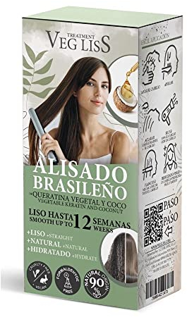VEGLISS Alisado Brasileño de Keratina Vegetal Nueva Fórmula Alisado Brasileño en Casa Vegano Alisa Hidrata y Repara el Cabello Reduce el encrespamiento y Frizz hasta 12 Semanas