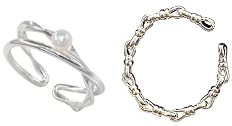 WeddHuis 2er-Set Stapelbare Ringe aus 925 Sterling Silber für Damen, Einfaches Band