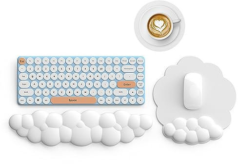 Altueey Cloud Keyboard Mouse Wrist Rest with Coaster Set, 3 in 1 Ergonomic Palm Rest Combo for Pain Relief, Memory Foam Wrist Cushion Support, Keyboard Wrist Rest for Computer, Laptop - White
