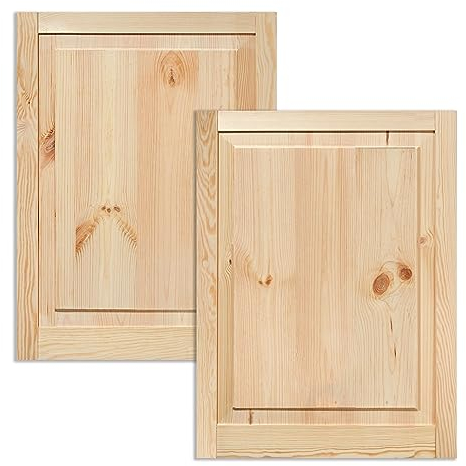 Kassettentür Schranktür Holz RUSTIKAL | 69 x 49,4 cm 2-er Pack Set | unbehandelte Holztür aus Kiefernholz im Kolonialstil und Markflecken als Raumteiler Schiebetür für Regale, Schränke, Möbel