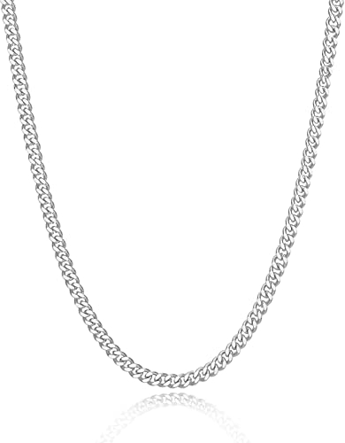 LOCCY Herren Damen Panzerkette Halskette, 3,5/5/6/7/8mm breit Edelstahl Silber Panzerkette Gliederkette Kette Silberkette Hip-Hop Kette Halskette Länge 46-66cm (Silber-3,5MM Breit, 61.00)