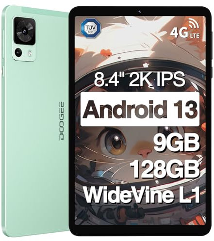 DOOGEE T20 Mini 8.4 2.3K Tablet, 9GB RAM, 128GB ROM, 1TB TF, 5060mAh Battery, 1.6 GHz 8 Core Android 13, 13MP + 5MP Camera, TÜV Certified, 2.4/5GHz & GPS, Green