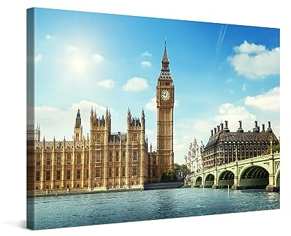 PICANOVA – Leinwandbild 60x40cm London Big Ben – Leinwanddruck – Wandbild Kunstdruck Auf 2cm Holz-Keilrahmen Für Schlaf- Und Wohnzimmer Wanddekoration – Bild auf Leinwand