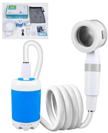 Portable Camping Shower Pump - Rechargeable Outdoor Shower Head Sprayer, Pumps Water from Bucket Experience Refreshment Anywhere, Perfect for Camping, Hiking, Travel, Car Washing & Pet Cleaning