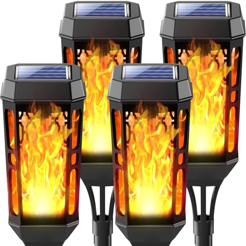 Joltix Solarlampen für Außen Garten, Solarleuchten mit Realistischer Flammeneffekt, Solar Fackeln Gartenbeleuchtung, IP65 Wasserdichte Gartenfackeln für Außen, Hinterhöfe, Rasendeko (4 Stück)