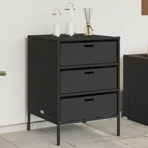 ZEYUAN Gartenschrank Schwarz 55x59x80 cm Poly Rattan, Geräteschuppen, Gerätehaus, Wetterfest, Outdoor Schrank, Gartenhausschränke, Terrassenschrank - 365551