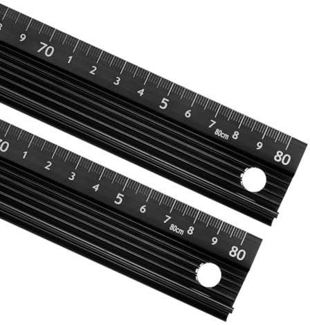 Kozelo 2 Stück Metall-Lineal mit erhöhtem Griff 80cm Schwarz für Büro | Präzise Messung Gerades Schneiden Schutzlineal, Aluminiumlegierung, Messen Zeichnen, 1mm Präzision