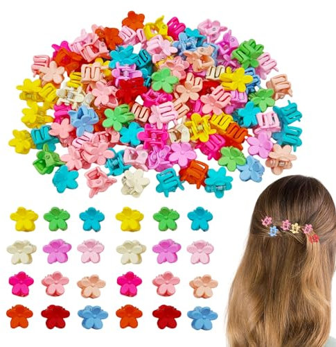FUIPVGI 100 pinzas para el pelo de flores mini pinzas coloridas para el pelo, horquillas de plástico para el pelo, pinzas para el pelo pequeñas para mujeres, niñas y niños pequeños (100 unidades)