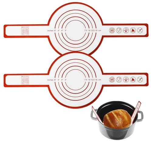 VIKY 2 Stück Silikon Backmatte für Dutch Oven, Brot Backen Zubehör, Backmatte Silikon mit Langen Griffen, Brotbackform Silikonmatte Wiederverwendbar, Antihaft & Leicht Zu Reinigen Brotbackblech Liner