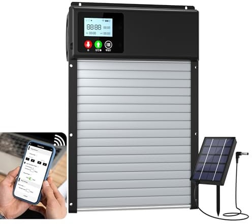 Upgraded 3IN1 Automatic Chicken Coop Door, Solar Powered WiFi Remote Control Automatic Chicken Door Opener with LCD Display & Timer & Light Sensor, Electric Auto Chicken Door Aluminum with Anti-Pinch
