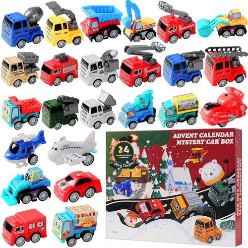 BukyTom Adventskalender Auto Kinder 2024: - Cars Advent Calendar Weihnachtskalender 24 Tage Countdown Kalender - Adventskalender Fahrzeuge Baustelle Auto Spielzeug für Jungen Mädchen 3-12 Jahre
