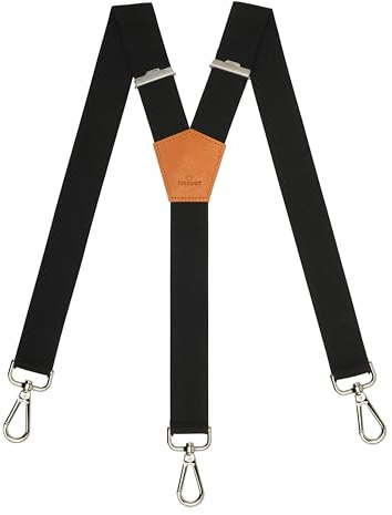 Pierrot Herren Hosenträger mit Karabinern – Breite Vintage-Premium-Hosenträger mit Echtleder-Details – Verstärktes Gummiband & Verstellbare Länge bis 130 cm