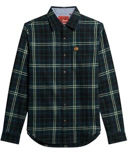 Superdry Herren L/S Cotton Lumberjack Shirt Unterhemd, Marineblau (Frontier Check Navy), XXL