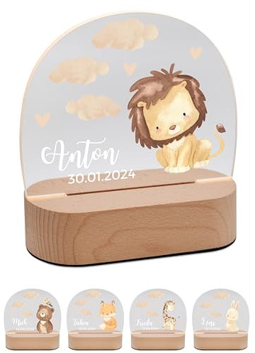 Bärenfreunde® - Personalisiertes Nachtlicht für Babys - Individuelle Nachttischlampe für Kinder - Personalisierte Geschenke Kinder - Babygeschenk - Geschenk zur Geburt (Löwe)
