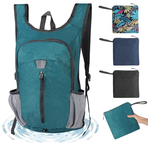 Fililogor Kleiner Faltbarer Rucksack, 20L Kleiner Faltbarer Rucksack Herren, Daypack Wasserfest Reiserucksack für Outdoor Wandern Reisen Städtetrips (D)