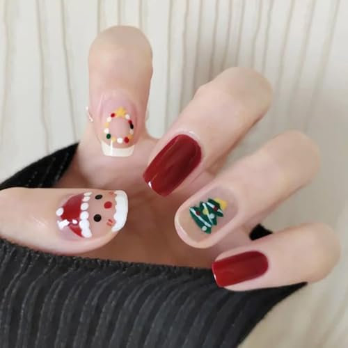 Christmas Semi Cured Gel Nail Strips, 20PCS Red French Nail Wraps Soft Self-Adhesive Full Wraps with Santa Claus Nail Polish Stickers, Salon-Quality Gel Nail Art for Women & Girls: Xmas & Winter