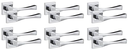 Golden Grace Astrid Square Rose Door Handles, Polished Chrome, 6 Pairs