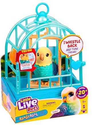Little Live Pets My Really Real Bird & Cage – Indie, Interaktives, realistisches Vögelchen, Über 20 Geräusche & Reaktionen (Käfig: 25 cm, Bird: 10,9 cm), Aufnahme/Wiedergabe, Mitnehmen & Präsentieren