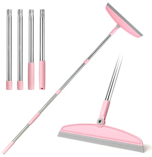 OOOFLOWER AirBroom Multifunction Silicone Broom, 54 Inch-Gray Pink | Adjustable Long Handle Rubber Broom Sweeper for Floor Bathroom Kitchen Shower Pet Hair Glass