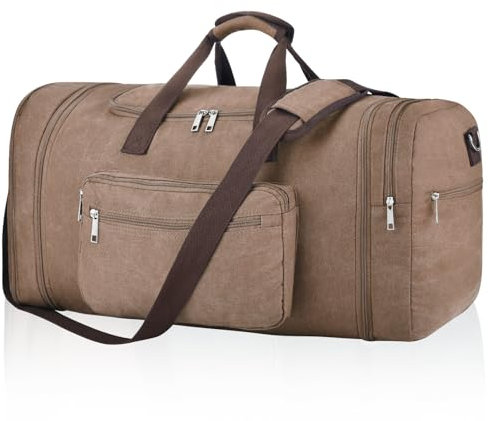 Felipe Varela Erweiterbare Reisetasche für Reisen, Handgepäcktasche für Herren, Reisetasche, Übernachtung, Wochenende, Sporttasche, Handgepäck, Kaffee, 60L, Modisch