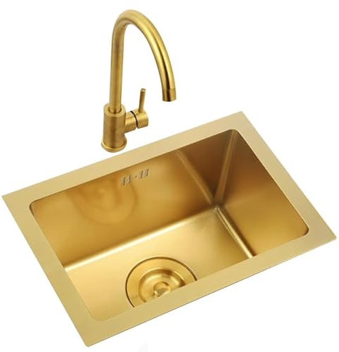 Grifo de fregadero de acero inoxidable dorado para espacios pequeños, compacto, para cocina, lavaplatos, ideal para restaurante o estudio (60 x 40 cm)