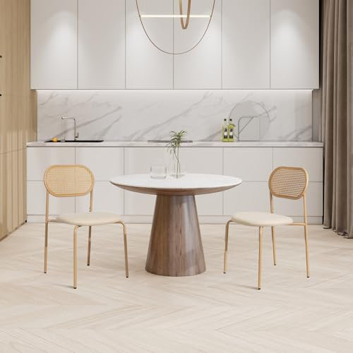 FOERPL Stuhl aus Rattan, 4 Stück, Esszimmerstühle mit Rückenlehne, Küchenstuhl, Korbstuhl, Esszimmer, bequemer Beistellstuhl mit Beinen (Holz A, 4 Stück)