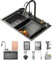 65 x 50 cm kitchen sink, waterfall sink, stainless steel, black grey, 1 basin, large workplace kitchen sink, with extendable kitchen tap, 2 drip baskets, chopping board, soap dispenser, glass rinse,