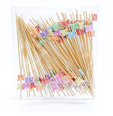 ZWWOGE Lot de 100 brochettes à cocktail en forme de papillon pour enfants - Décoration de cocktail en bois - 9 cm - Cure-dents en bois