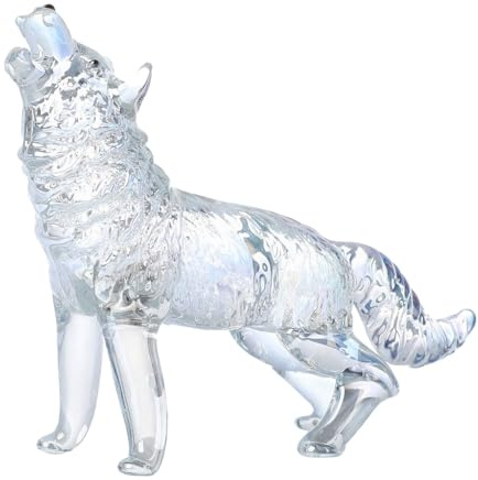 yanwuwa Kristallglas Wolf Figur Heulender Wolf Statue Hand Glas Tier Skulptur Sammlerstück Briefbeschwerer
