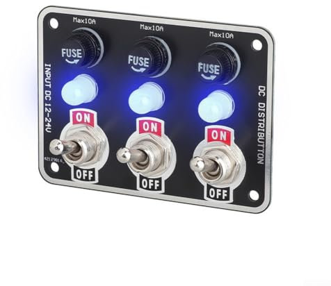 Panel de interruptor basculante de metal de 3 compartimentos con luz LED indicadora, caja de fusibles e interruptor de protección, IP66 resistente al agua, para coche, camión, barco, 12-24 V, para