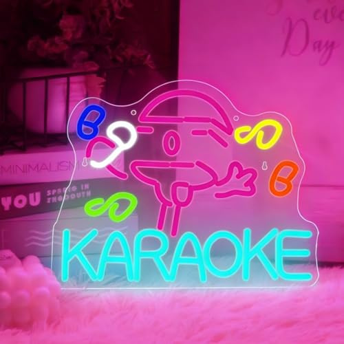 Karaoke Neon Schild, LED Bunt Musik Neon Sign für Wand Deko, Dimmbare Neonlichter USB Power für Karaoke Party Music Bar Studio Pub Club Männ Höhle Schlafzimmer Spielzimmer
