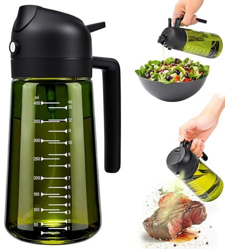 MRUN BONE 2 in 1 Ölsprüher für Speiseöl, UV-Schutz Sprühflasche Öl, 470ML Cooking Oil Sprayer, Ölsprühgerät für Heißluftfritteuse, Sprühöl, Zum Kochen,Grillen,Küche, Heißluftfritteuse,Backen