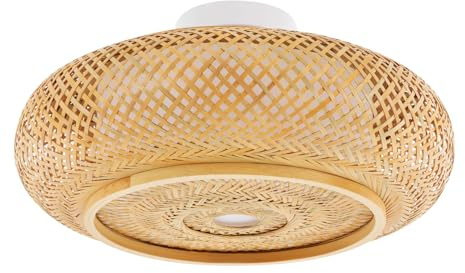 HOARLICN Bambus Deckenleuchte, 220V Schlafzimmerlampe Lampenschirm Hängelampe Halb Flushmount Wicker Deckenleuchte, Handgefertigte Boho Rattan -Leuchten Decke für Küchen, Flure, Wohnzimmer (40cm)