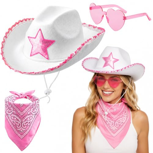 SYTTNUM Chapeau de Cowboy Rose, Chapeau Western Cowgirl | Chapeau Cowgirl Femme Rose, Accessoires pour Vêtements en Denim pour Adultes Adaptés aux Fêtes et aux Bals Costumés