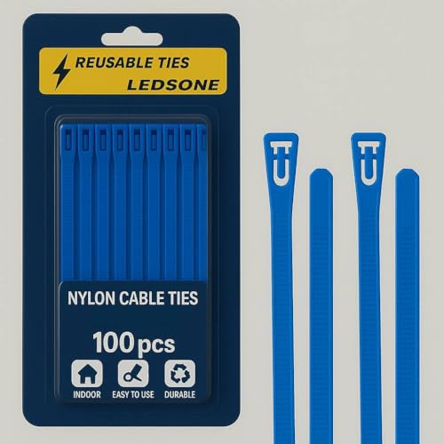 100 Pack Reusable Cable Ties Black | White Heavy Duty Strong Nylon Large Zip Ties Releasable Plastic Thick Tie Wraps (Blue 150 x 3.6 mm)
