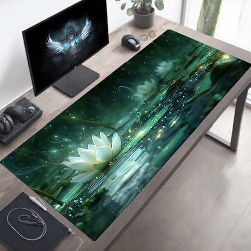 Tapis de Souris Gaming Vert, Tapis de Souris XXL 120 x 60 cm, Étendue Base Anti-Dérapage, Imperméable Surface, Bords Cousus, Lavable Mouse Pad Fleur pour Maison Jeux PjY3978 J-9