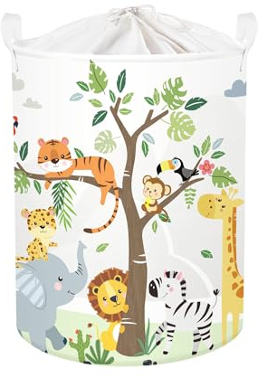 HUUMONSS Groß Wäschekorb Wasserdicht Aufbewahrungskorb für Kinder, 63L | Aufbewahrungsbox mit Stoff, Kleidung Spielzeug Buch, Junge Mädchen Kinderzimmer Schlafzimmer Badezimmer Waschküche, Waldtiere
