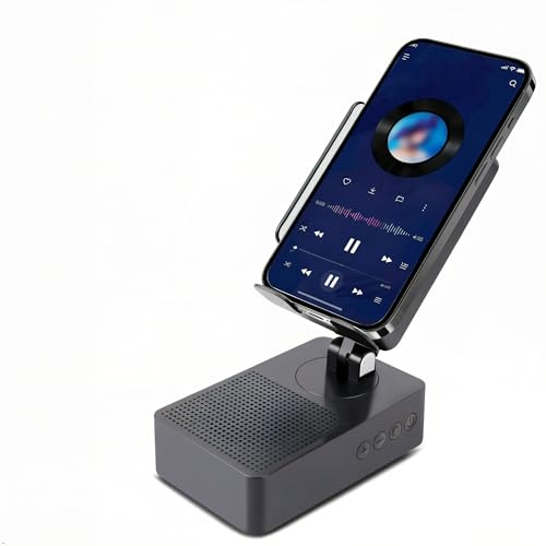 EDUPLINK Altavoz Bluetooth con Soporte para teléfono móvil, inductivo y Ajustable en 270°, para teléfonos Inteligentes, Altavoces para Cocina, Oficina, Personas Mayores, Regalo para Hombres (Negro)