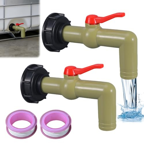 Mineup 2 Stück IBC Auslaufhahn, IBC Tank Zubehör, IBC Wasserhahn Kugelhahn 1 Zoll, Adapter S60x6 Grobgewinde Absperrhahn mit Tülle 32mm für 1000L Container Wassertank Regentonnen (DN40/50)