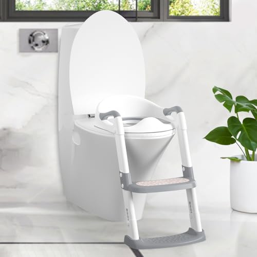 Reducteur Toilette Enfant Avec 2 Marche Antidérapante,2 En 1 Rehausseur Toilette Enfant Pliable En PVC Imperméable,Réducteur WC Enfant à Hauteur Réglable Pour Enfants Garçons Et Filles