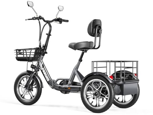 cysum Elektro Dreirad für Erwachsene, faltbares 16 Zoll Dreirad E-Bike Herren Damen, 48V 22Ah Akku, Reichweite bis zu 120 km, Cargo Elektrofahrräder, Tragfähigkeit 150 kg