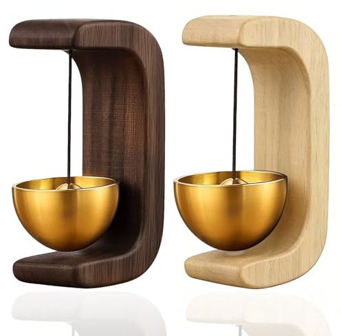 2-Pack Door Bells, Wood Shopkeepers Bells for Opening with Self-Adhesive | C-Shape Wooden & Brass Jingle Bells, Easy Install Vintage Hanging Doorbell for Business Shop Home Entrance