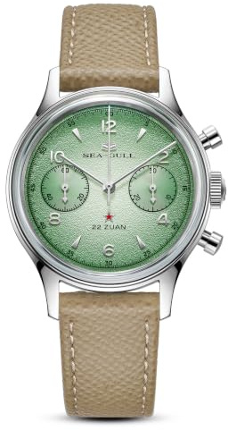 SEA-GULL 1963 ST1901 Herren Mechanische Armbanduhr Chronograph Handaufzug Aurora Serie Luftfahrt Pilotenuhren mit Saphirglas Lederband 5ATM Wasserdicht Stoppuhr für Männer