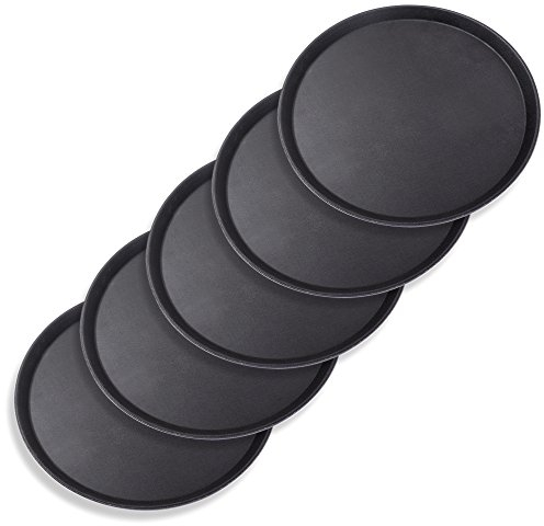 Schramm® 5 pièces Gastro Tray 35cmx2cm Rond Noir Paquet de 5 avec revêtement antidérapant Bord Haut Plateau de Serveur Plateau de Serveur Gastro Tray