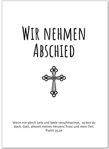10 x Trauerkarten mit 10 Umschlägen im Set - Motiv Wir nehmen Abschied - Einladung Beerdigung, Anzeige, Trauer, Sterbefall, Friedhof, Begräbnis