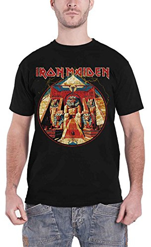 Iron Maiden T Shirt Powerslave Lightning Circle Band Logo Official Mens Black S
