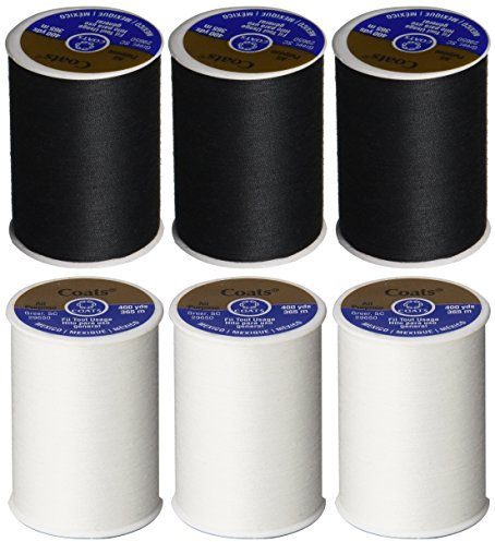 Coats & Clark Mehrzweck-Garn, 3 x Schwarz + 3 x Weiß, 3 x 400-m-Spulen, Schwarz und Weiß, 6 Stück
